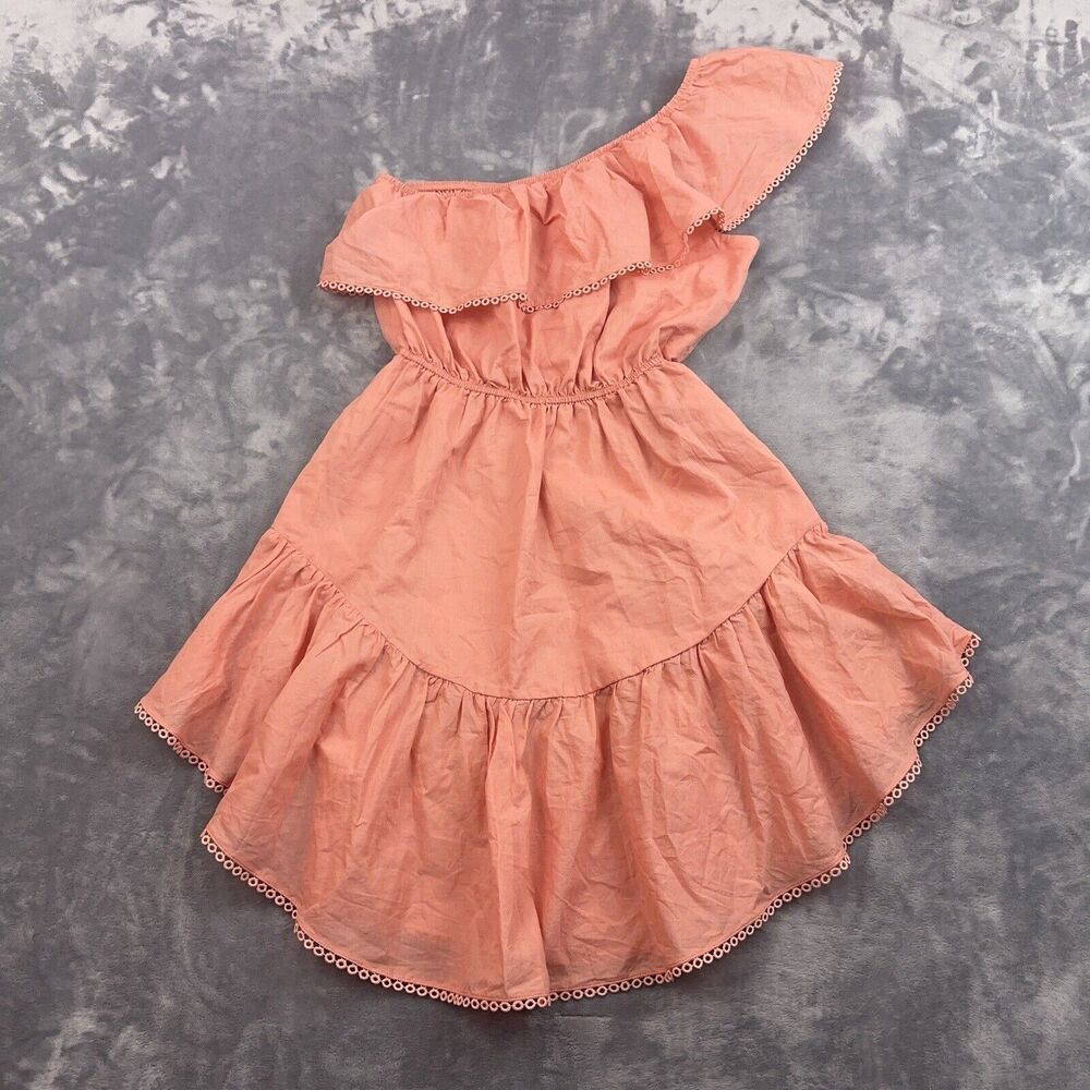 FREE PEOPLE Dress Women's Size XS Pink Lovers Lane One Shoulder Ruffle Eyelet